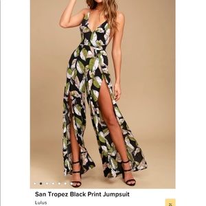 Lulus San Tropez Black Print Open Front Split Leg Jumper Romper